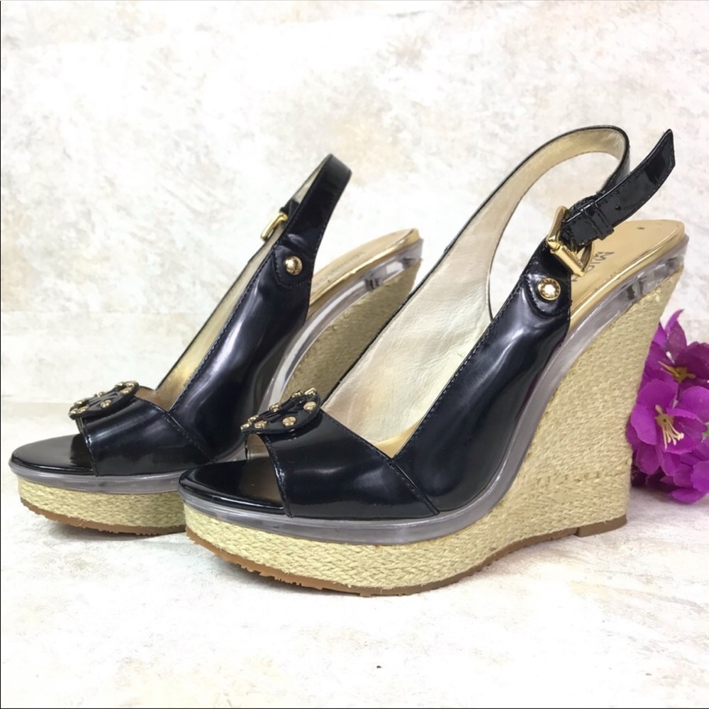 Michael Kors Black Espadrille Wedges Sandals Sz 8